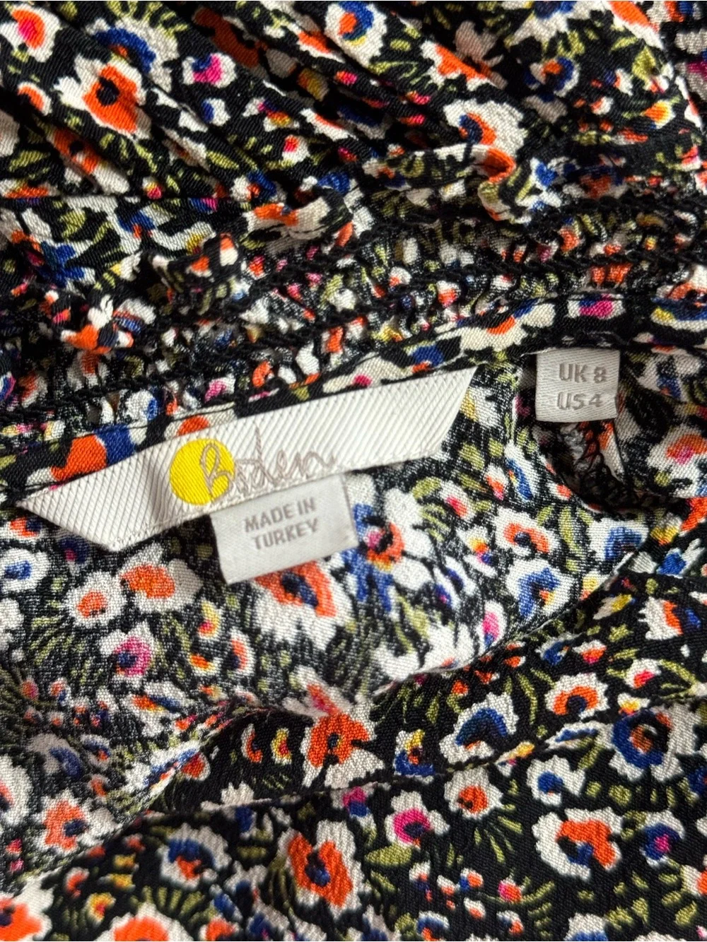 Boden Smocked Detail Printed Top in Multi Eden Bloom